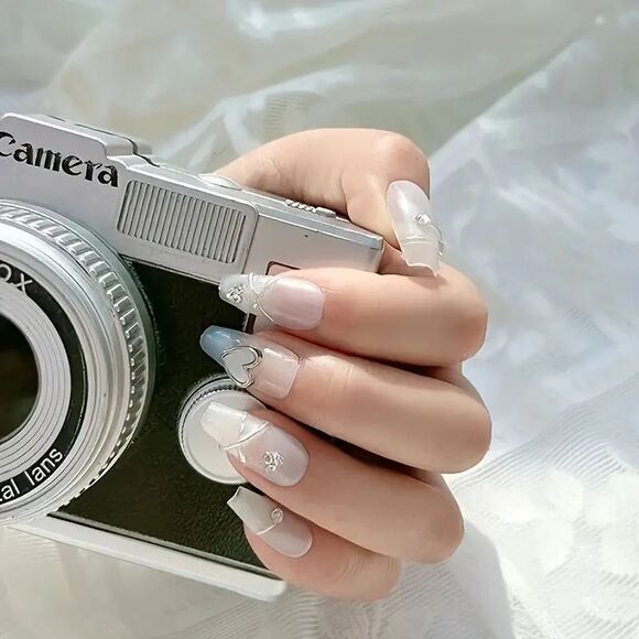 10PCS Y2K Coffin Cute Demure Pastel Press on Nails, Medium Length- XS, S, M, L - Picture 4 of 6